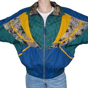 Vintage 80s RE Sport Geometric Windbreaker Bomber Jacket